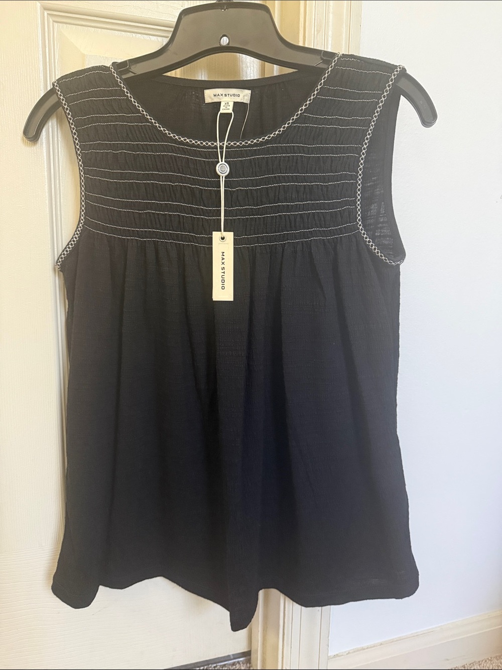 Max Studio Black Sleeveless Embroidered Yoke Camisole